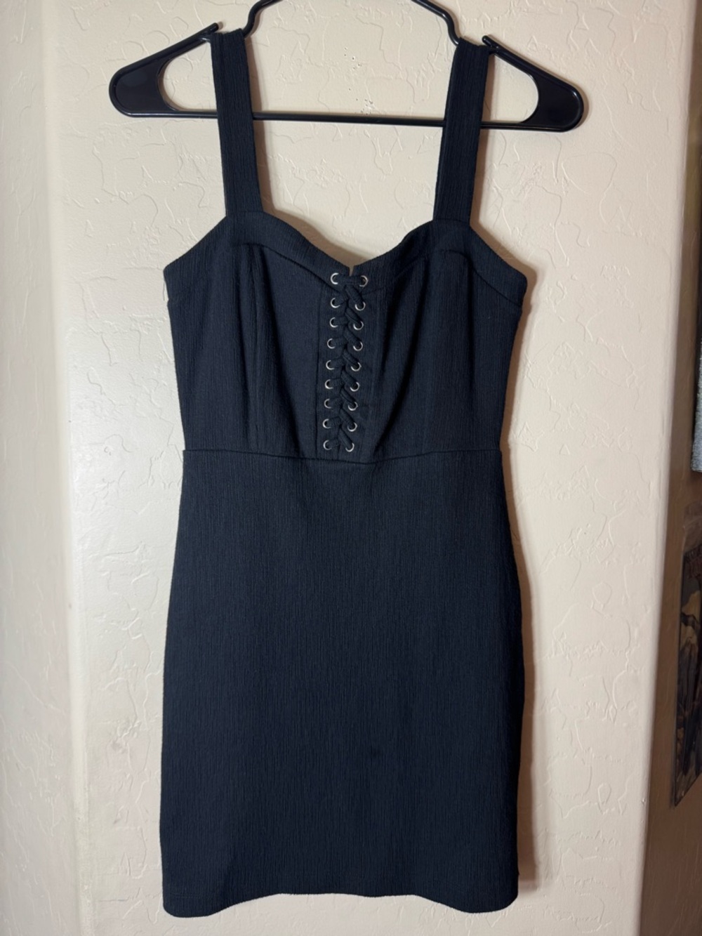 Forever 21 Black Corset Lace Up Mini Dress Textured Sleeveless Bodycon Small